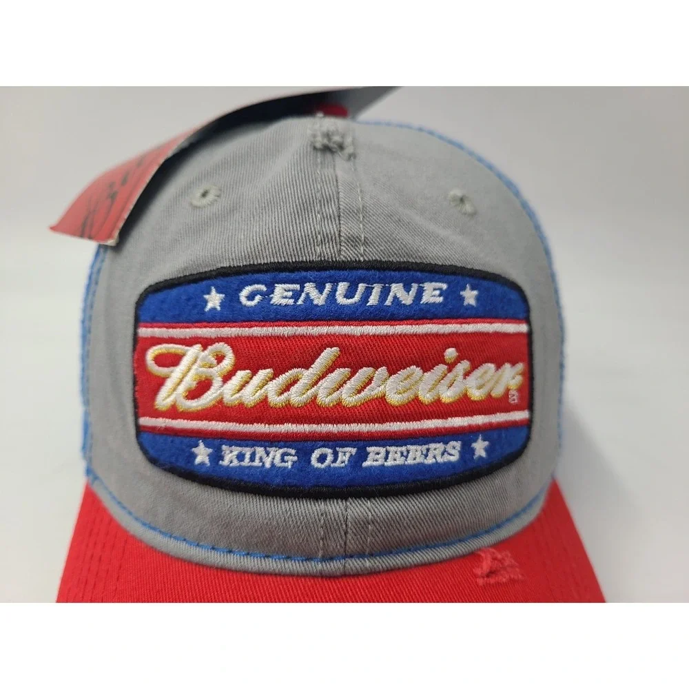 Budweiser King of‎ Beers Distressed Snapback Hat Cap Bud Men Women Gray Red Blue